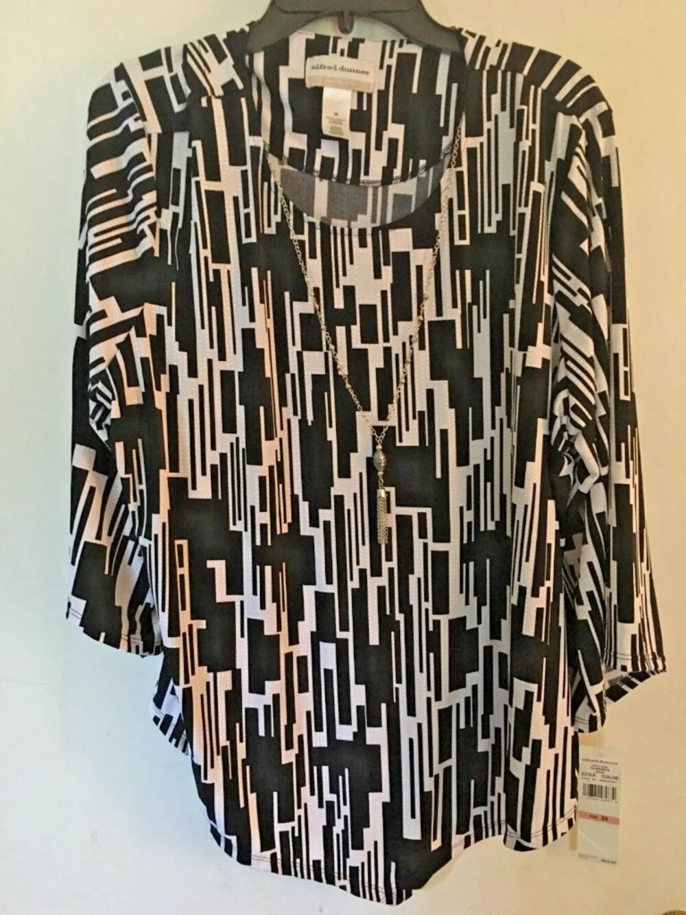 Alfred Dunner Black & White Three Quarter Sleeve Top 2XL NWT NEW